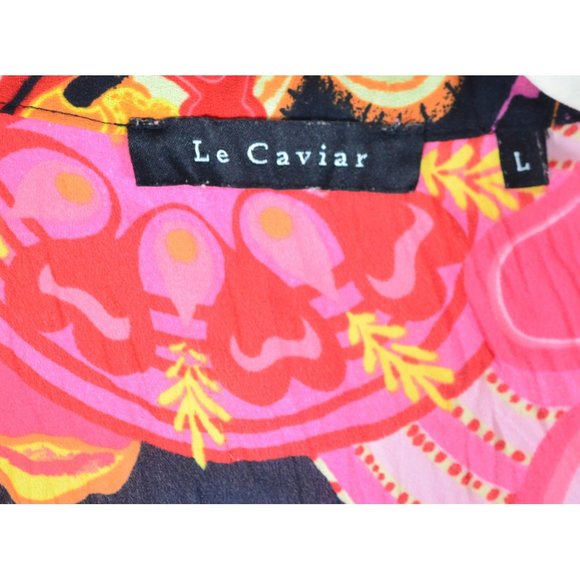 Le Caviar Y2K Music Notes Hearts Geo Print Studs Button Front Crinkle Shirt Sz L - Picture 9 of 9